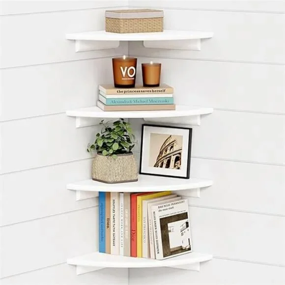 Forbena Corner White Floating Book Shelves for Wall Set of 4, Wood Nursery